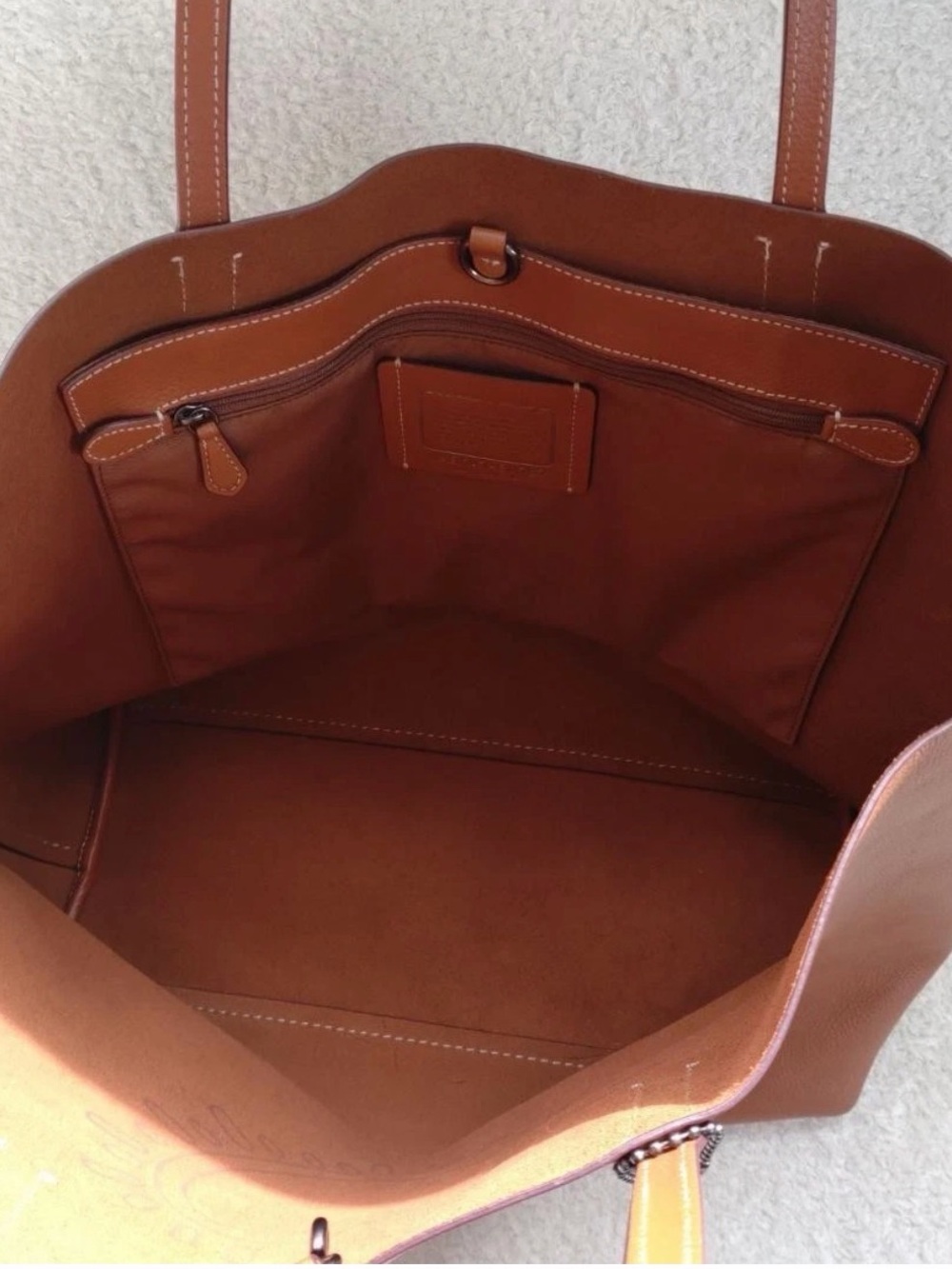 Coach Tan Leather Tote with Red Heart Motif - Picture 5 of 11